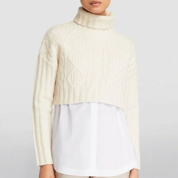 All Saints Med Claude Ivory Cable Knit Wool Blend Turtleneck Crop Jumper Sweater - Picture 1 of 6